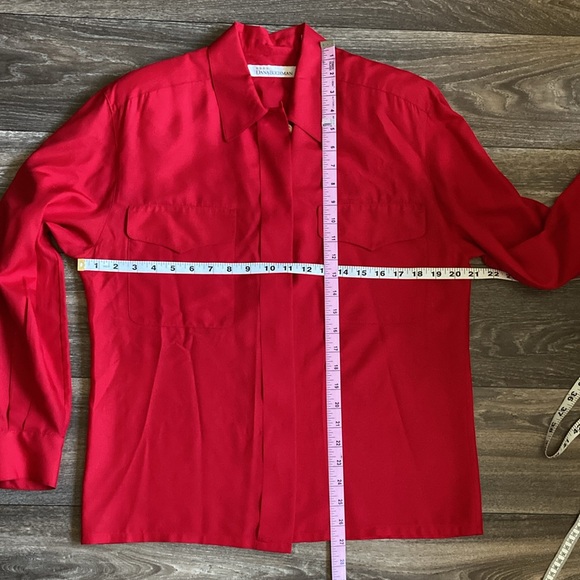 Dana Buchman 100% Silk Red Camp Safari Button Down Shirt Blouse Sz 8 - Picture 8 of 8
